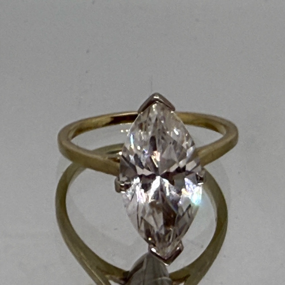 14k Solid White & Yellow Gold, large Marquise White Spinel Ring - Picture 8 of 10
